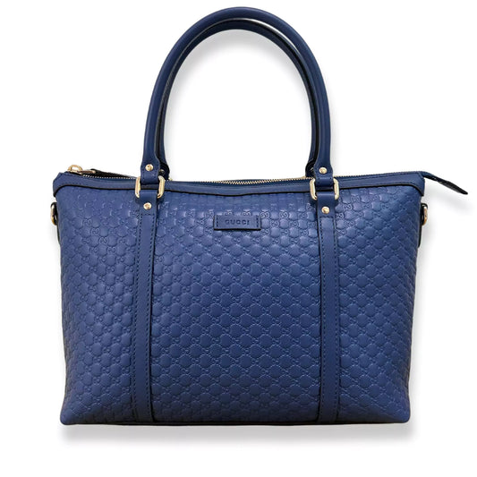 GUCCI BLUE LEATHER MICROGUCCISIMO ABBEY BAG