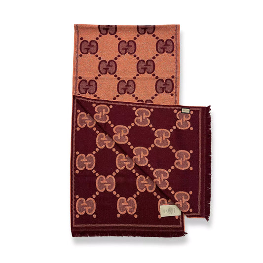 GUCCI PINK/BURGUNDY GG JUMBO WOOL SCARF