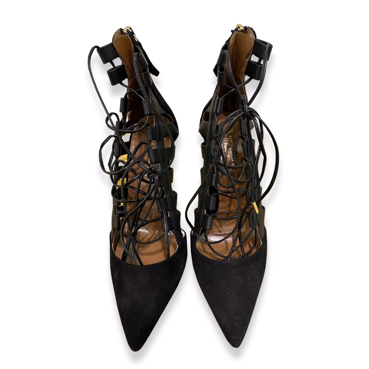 AQUAZZURA BLACK LEATHER HIGH SANDALS