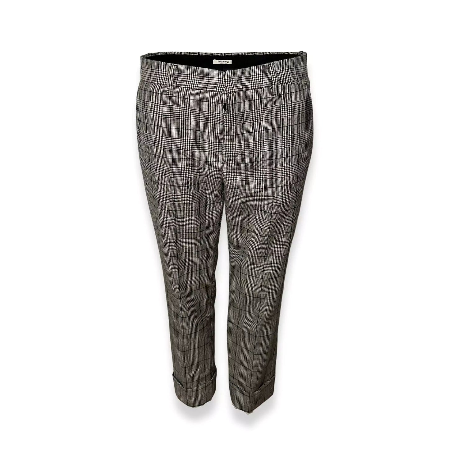 MIU MIU WHITE & BLACK CHECKED PANTS