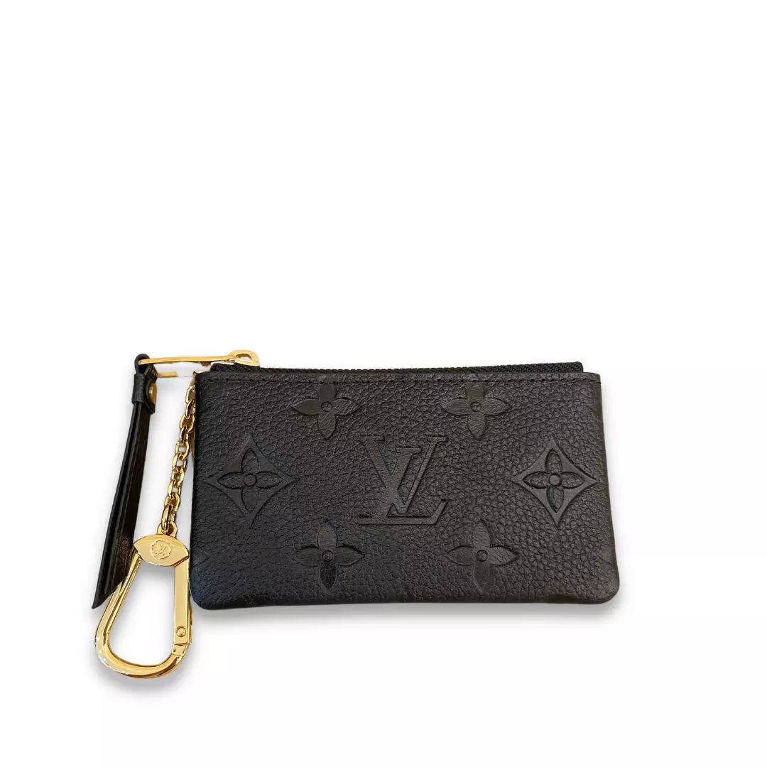 LOUIS VUITTON BLACK LEATHER KEY POUCH COIN PURSE WALLET