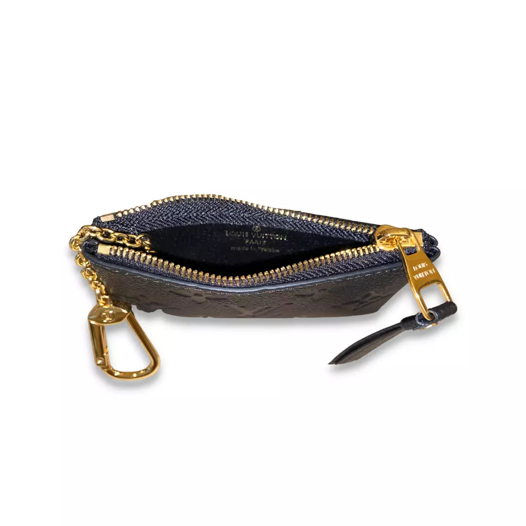 LOUIS VUITTON BLACK LEATHER KEY POUCH COIN PURSE WALLET