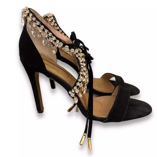 AQUAZZURA BLACK CRYSTAL MILLA SANDALS