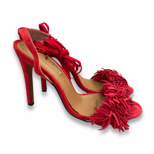 AQUAZZURA RED SUEDE WILD THING SANDALS
