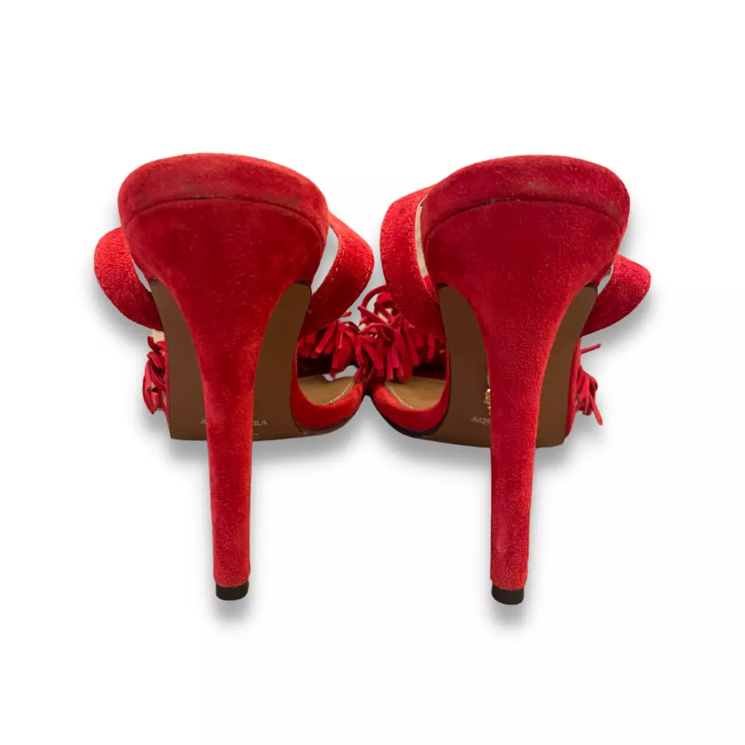 AQUAZZURA RED SUEDE WILD THING SANDALS