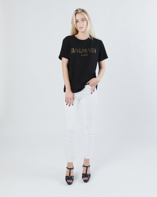 BALMAIN BLACK LOGO BUTTONS T-SHIRT