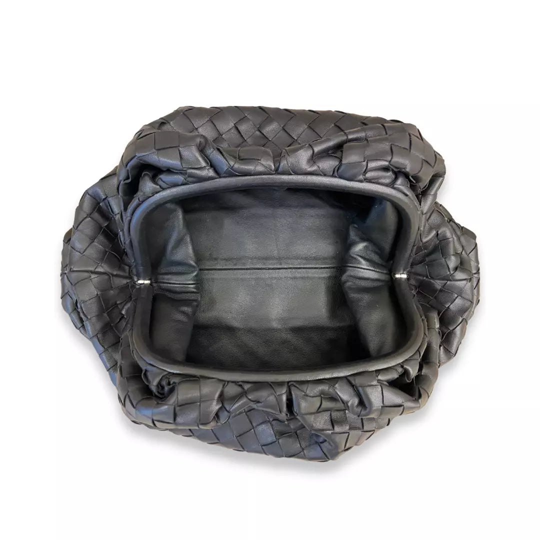 BOTTEGA VENETA BLACK LAMB SKIN TEEN POUCH BAG