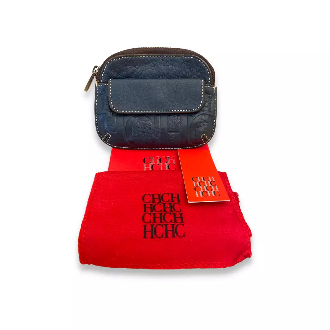 CH Carolina Herrera Blue Leather Monogram Wallet