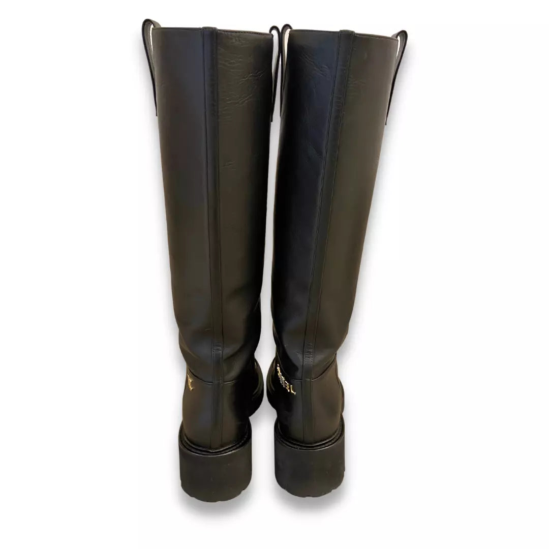 CHANEL BLACK CALFSKIN LEATHER HIGH BOOTS