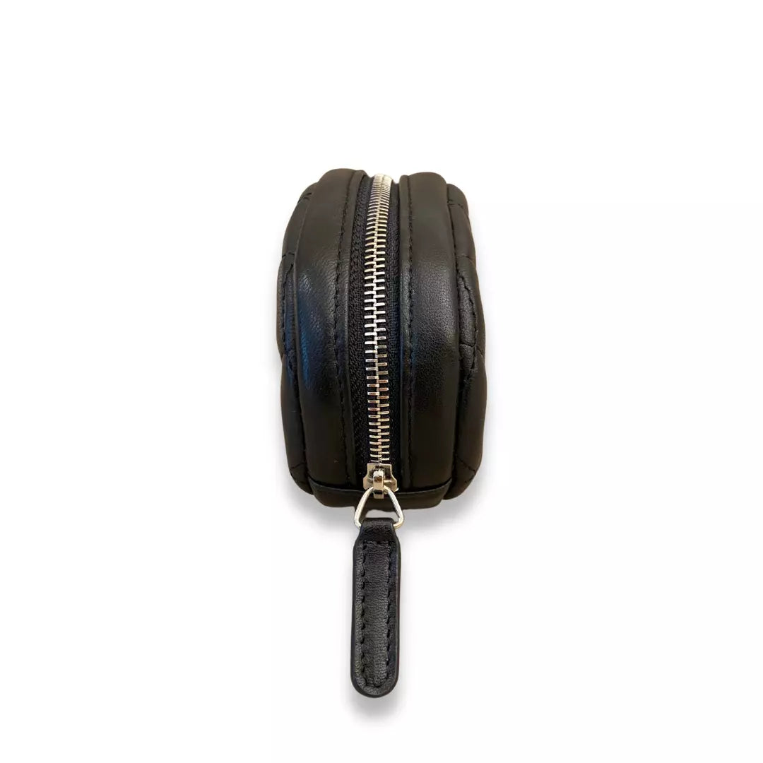 CHANEL BLACK LEATHER ROUND COIN PURSE