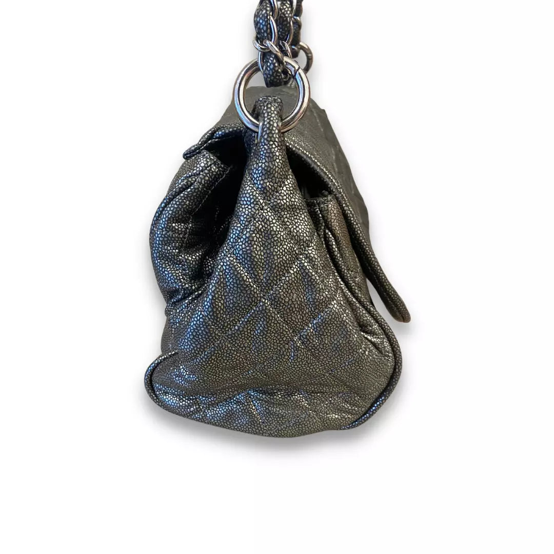 CHANEL BLACK METALIZED LEATHER BAG
