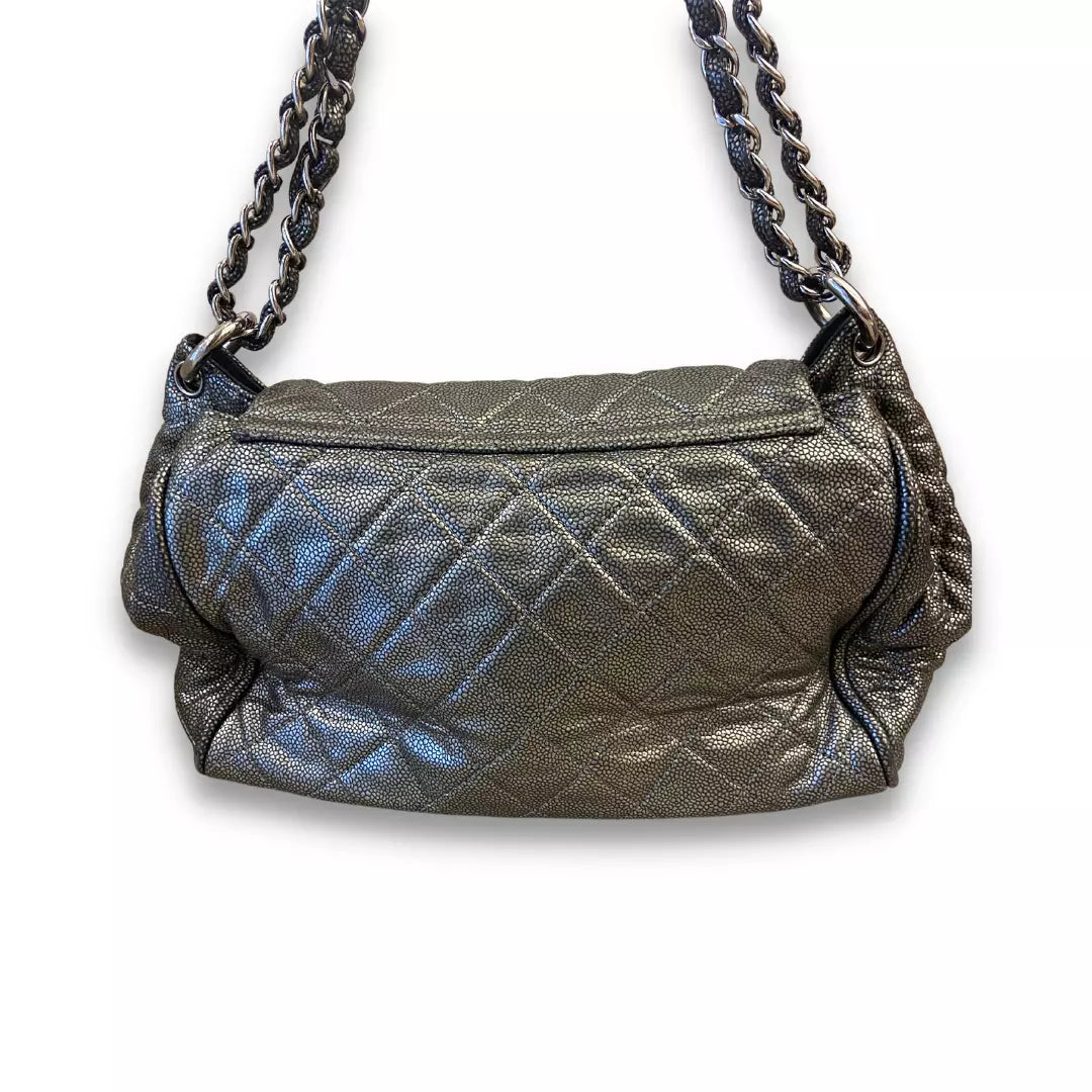 CHANEL BLACK METALIZED LEATHER BAG