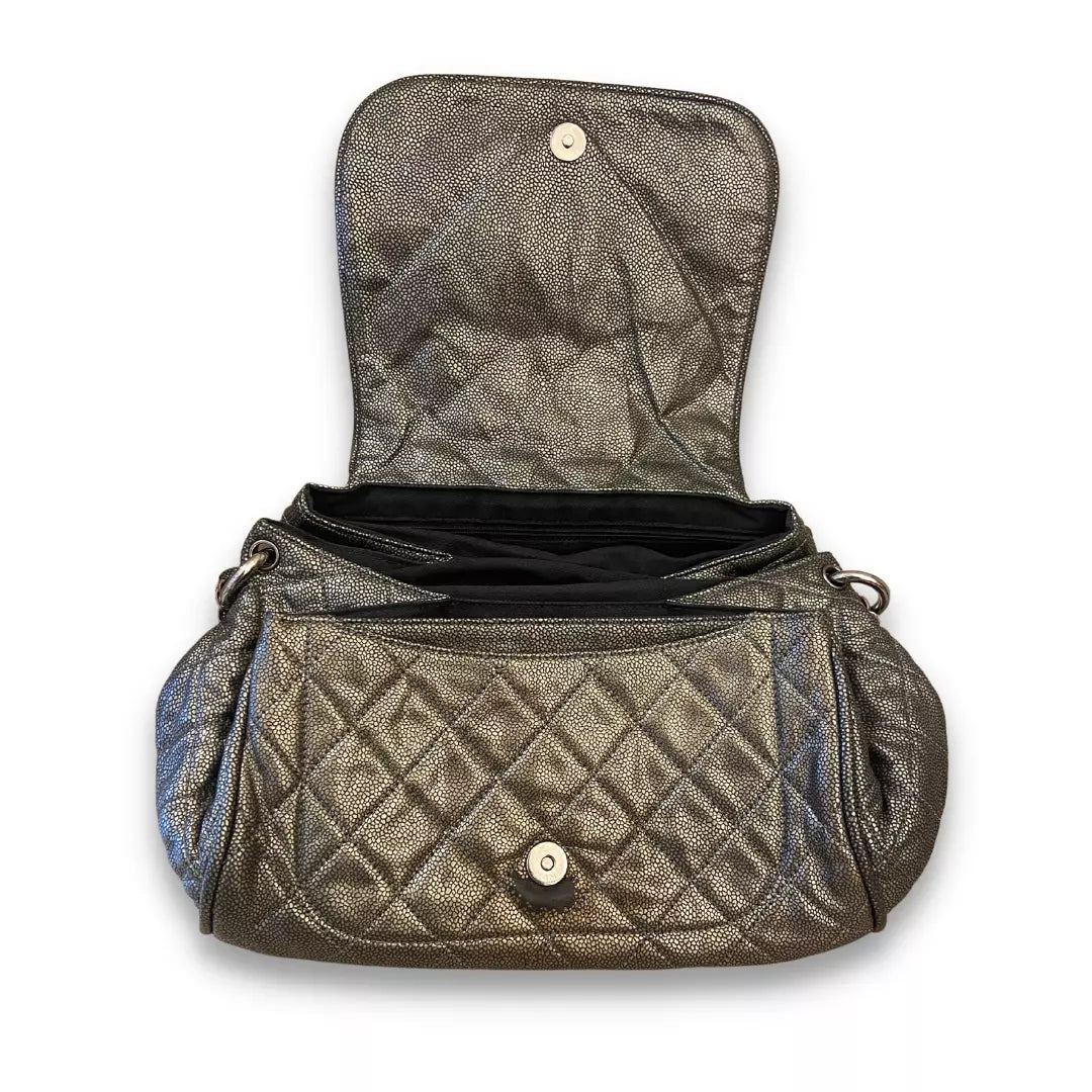 CHANEL BLACK METALIZED LEATHER BAG