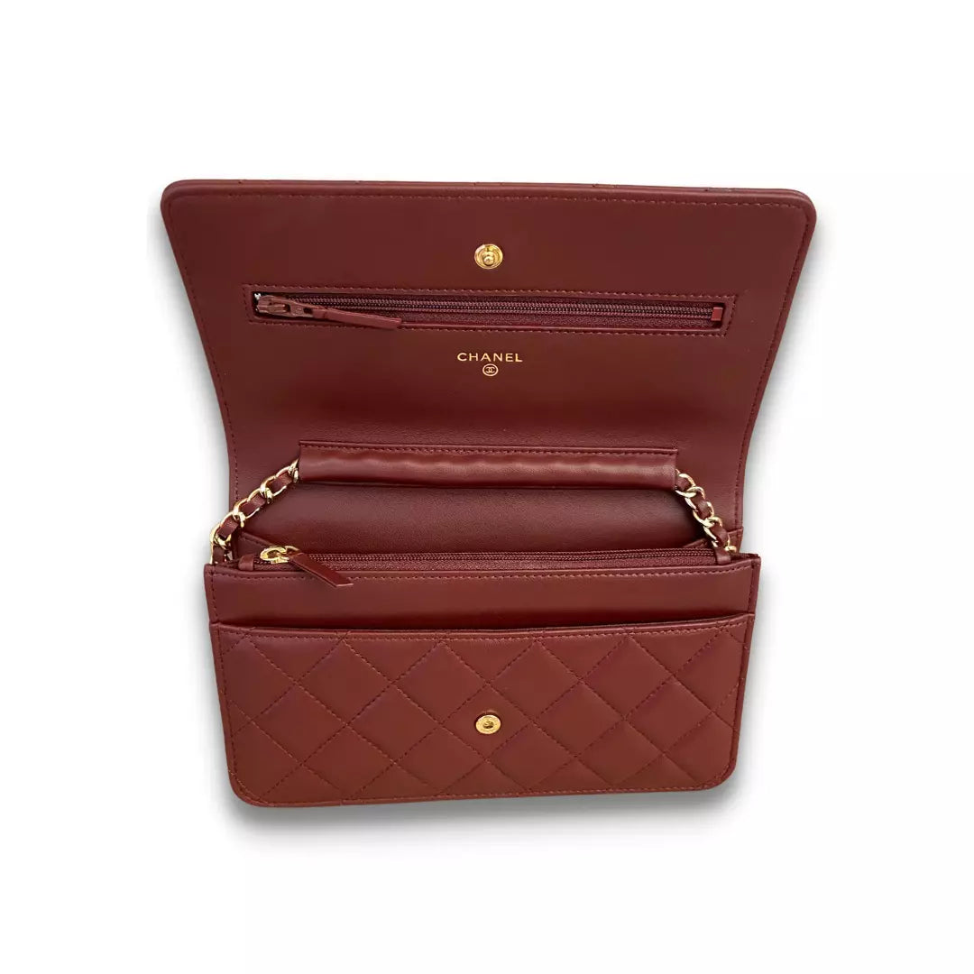 Chanel Burgundy Leather Wallet On Chain Bag