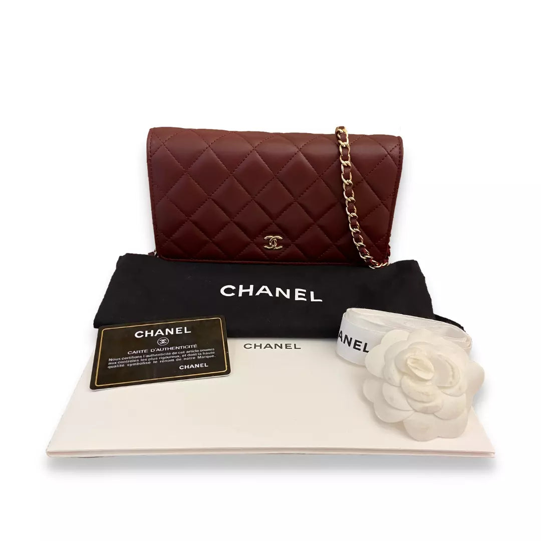 Chanel Burgundy Leather Wallet On Chain Bag