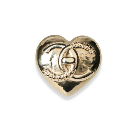 CHANEL CC HEART METAL GOLD BROOCH