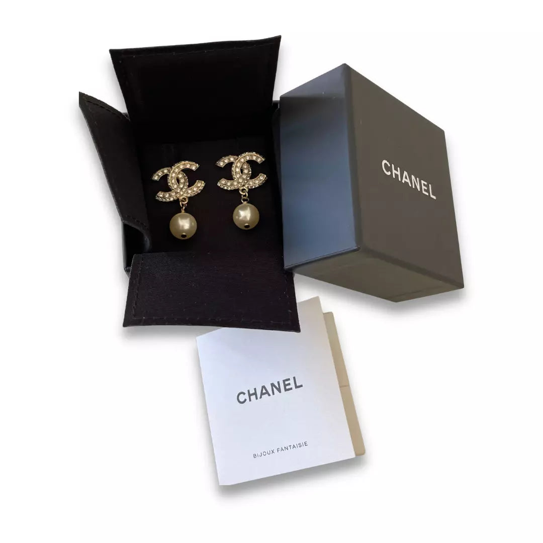 Chanel CC Pearl Crystal Earrings