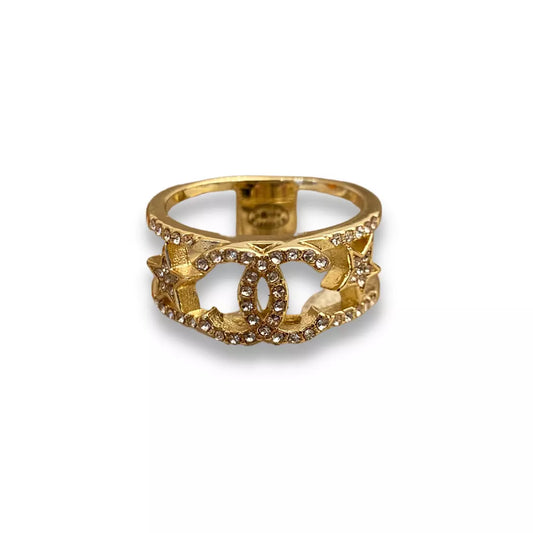 CHANEL CRYSTAL STAR CC LOGO RING