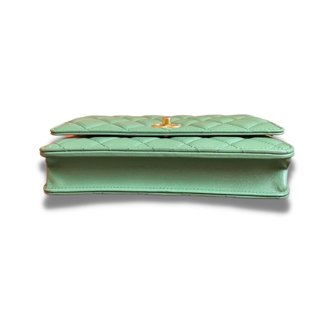 CHANEL GREEN LEATHER WALLET ON CHAIN BAG