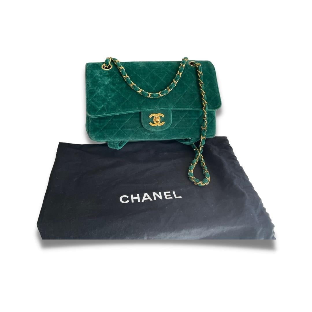 CHANEL GREEN VELVET TIMELESS VELOURS BAG