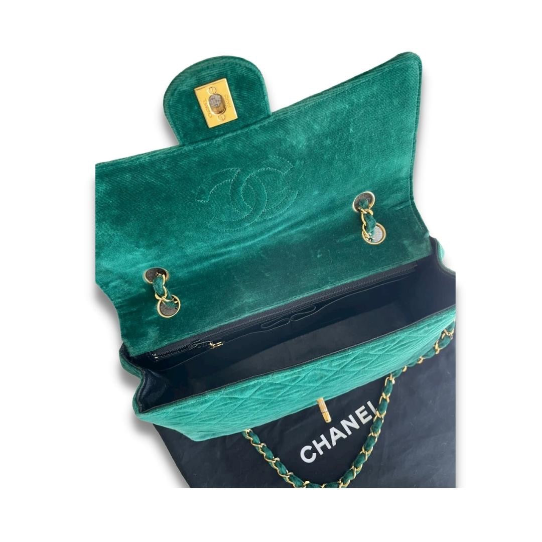 CHANEL GREEN VELVET TIMELESS VELOURS BAG