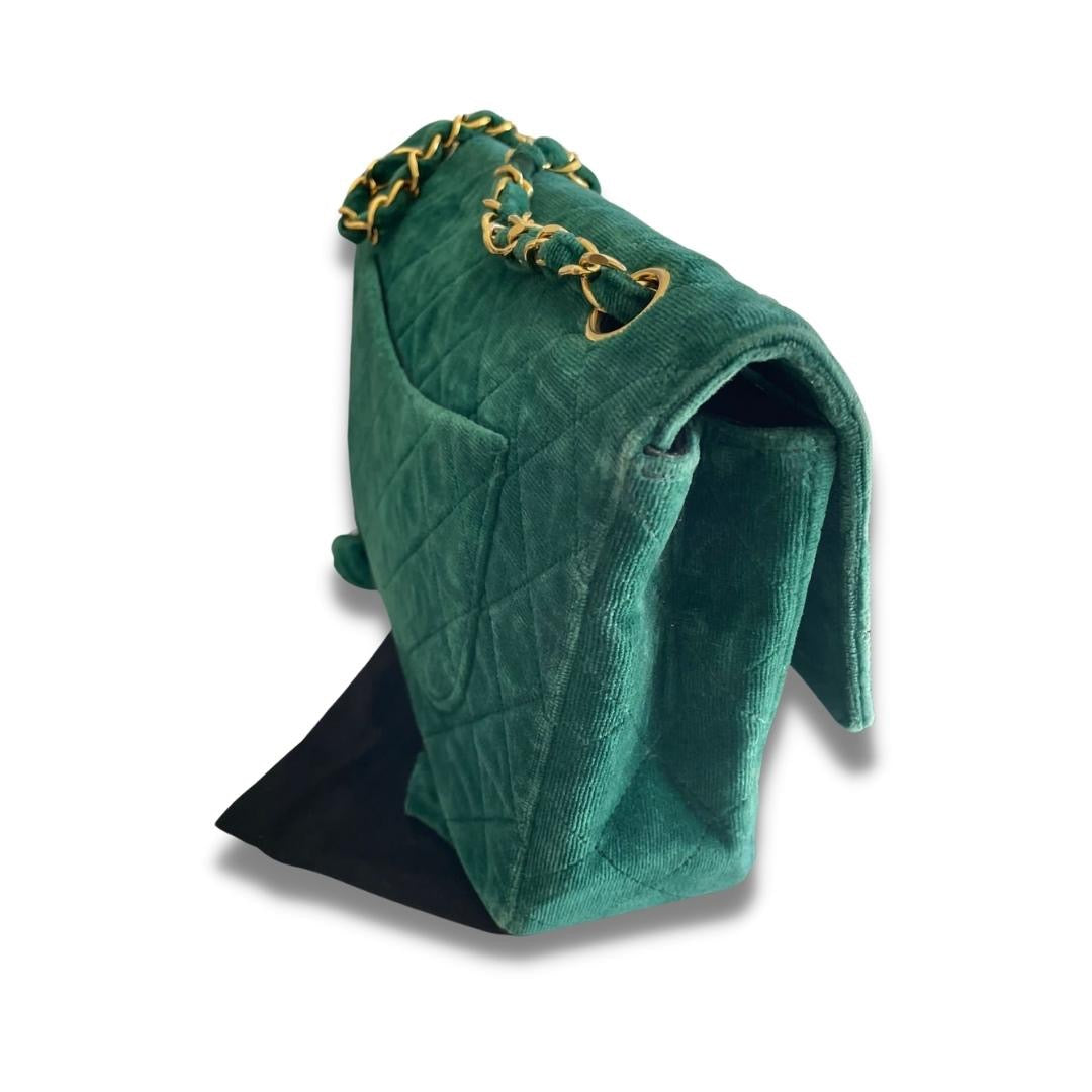 CHANEL GREEN VELVET TIMELESS VELOURS BAG