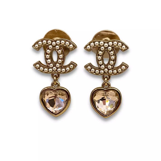 CHANEL METAL STRASS CRYSTAL & PEARLS EARRINGS