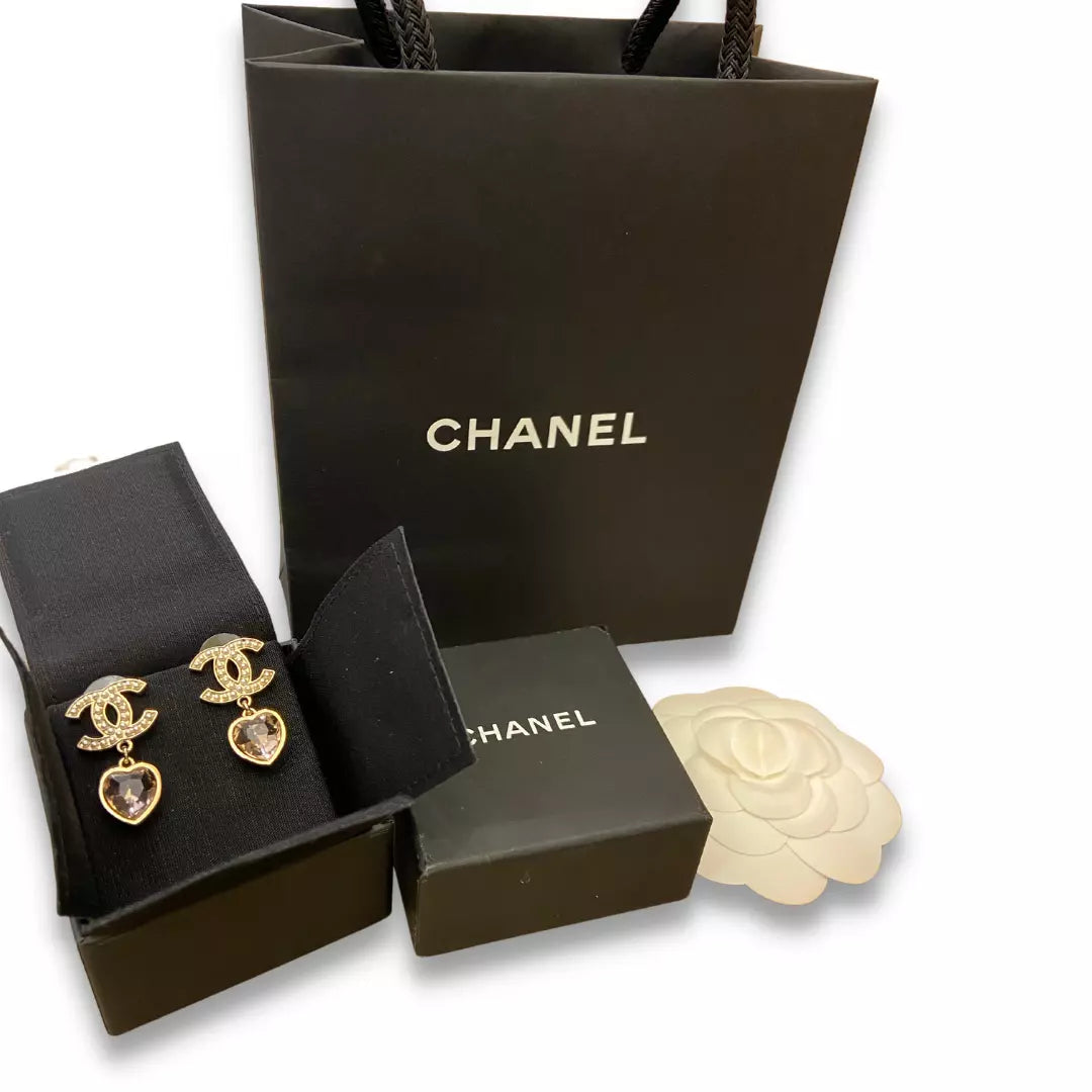 CHANEL METAL STRASS CRYSTAL & PEARLS EARRINGS