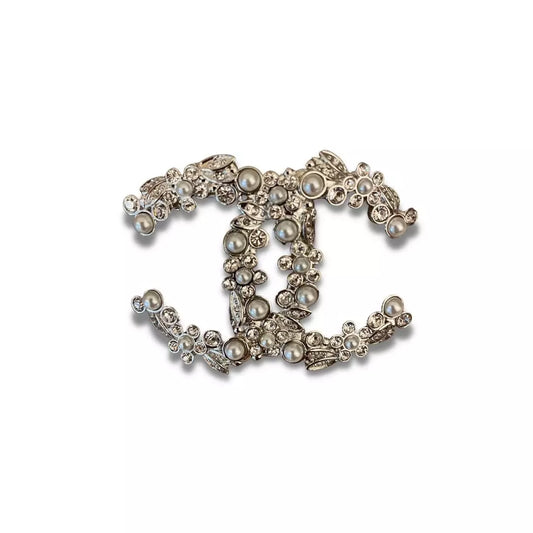CHANEL PEARL CRYSTAL FLOWER CC BROOCH