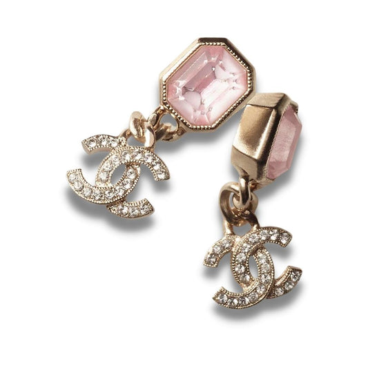 CHANEL PINK CRYSTAL METAL STRASS EARRINGS