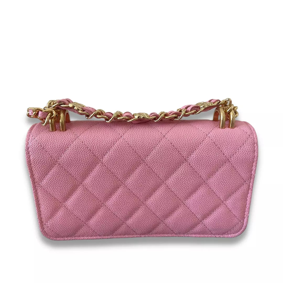 CHANEL PINK LEATHER WALLET ON CHAIN BAG