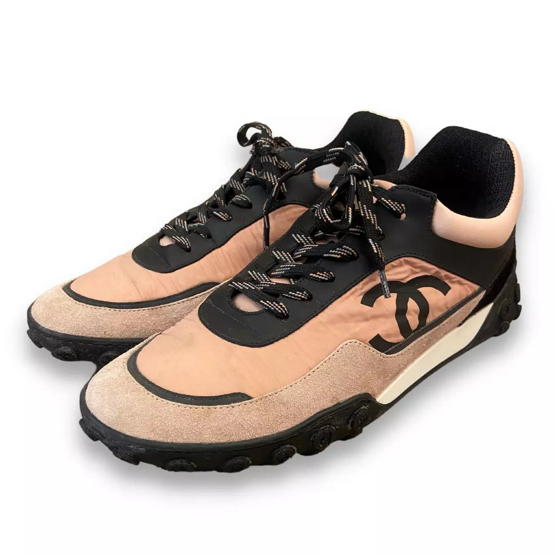 Chanel pink hot sale and black sneakers