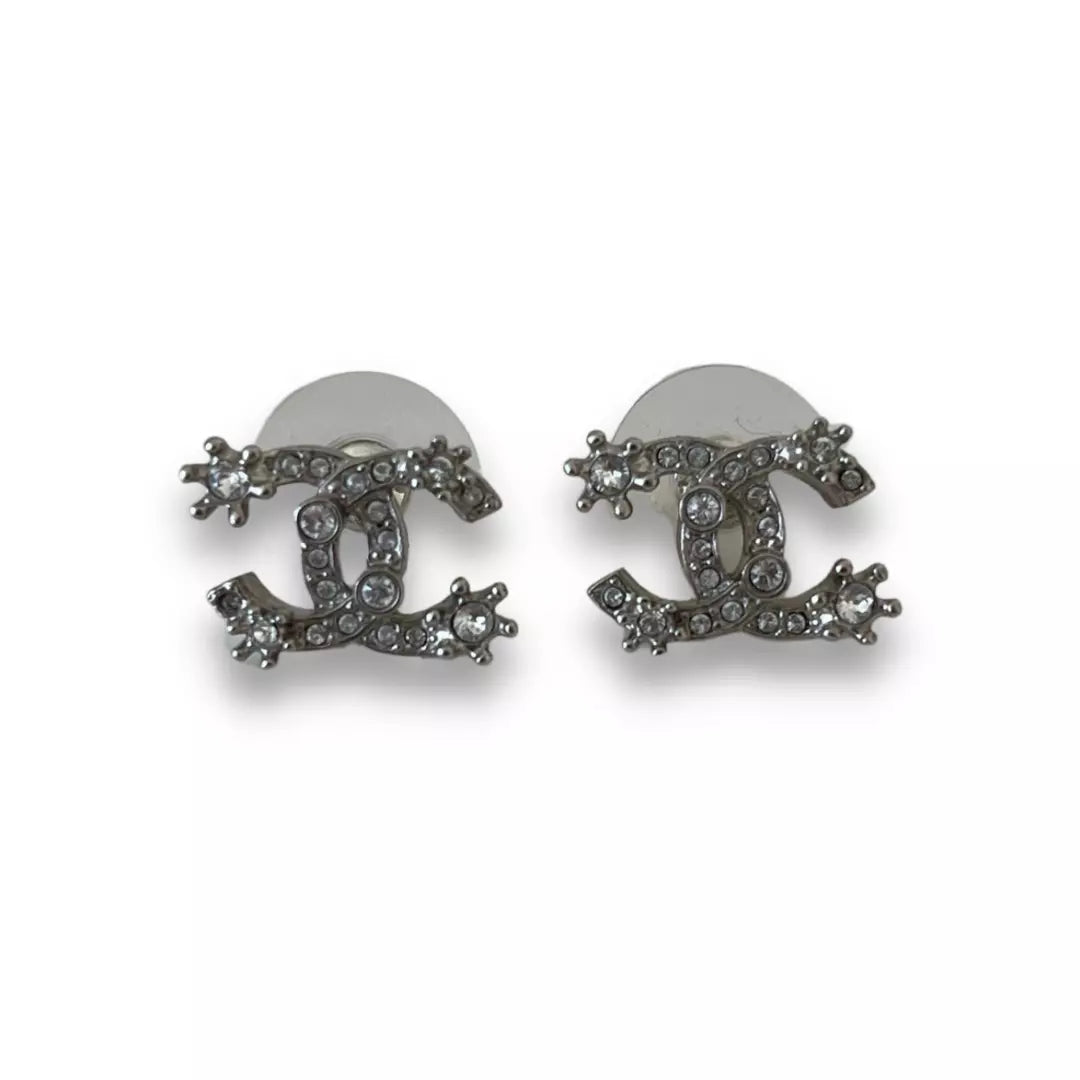 CHANEL SILVER CC CRYSTAL EARRINGS