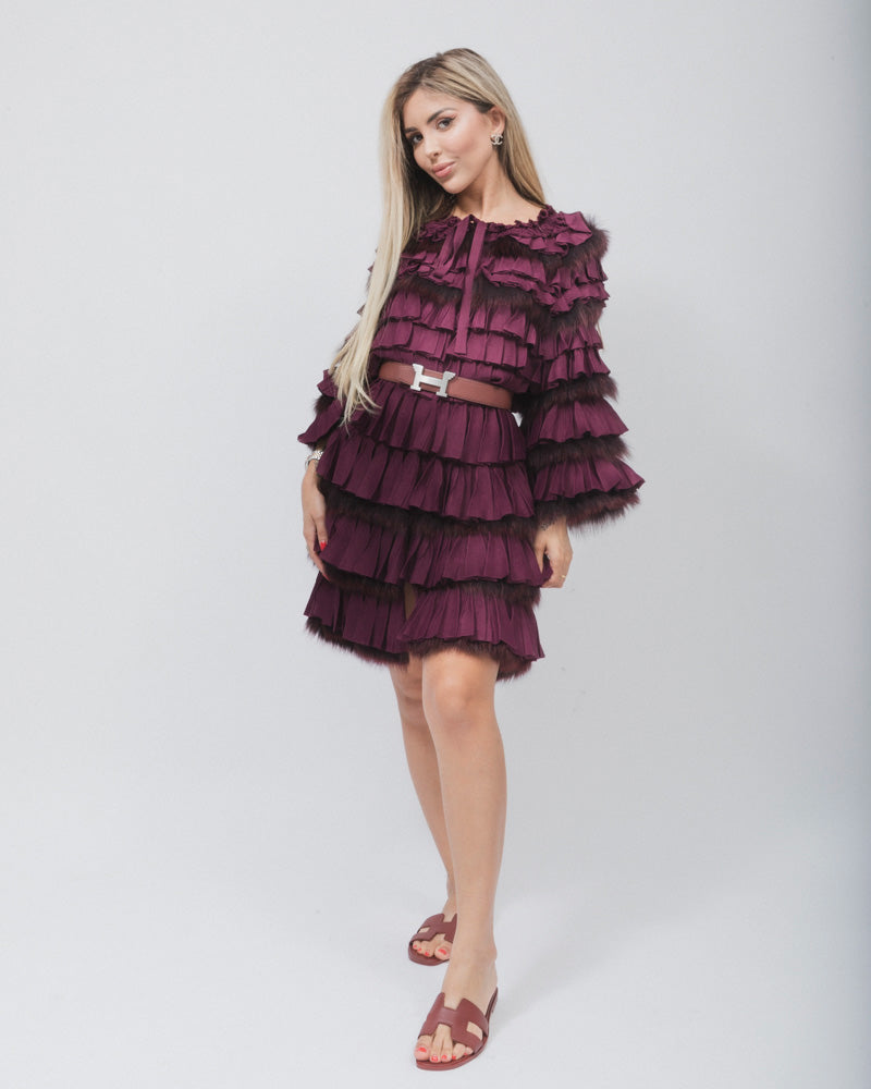 DIOR BURGUNDY FUR DRESS