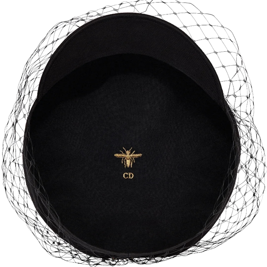 DIOR BLACK ARTY CAP WITH VEIL HAT