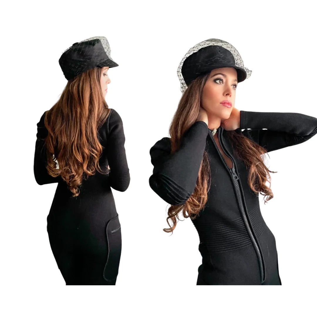 DIOR BLACK ARTY CAP WITH VEIL HAT