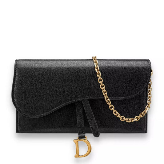 Cartera larga tipo sillín negra DIOR con cadena