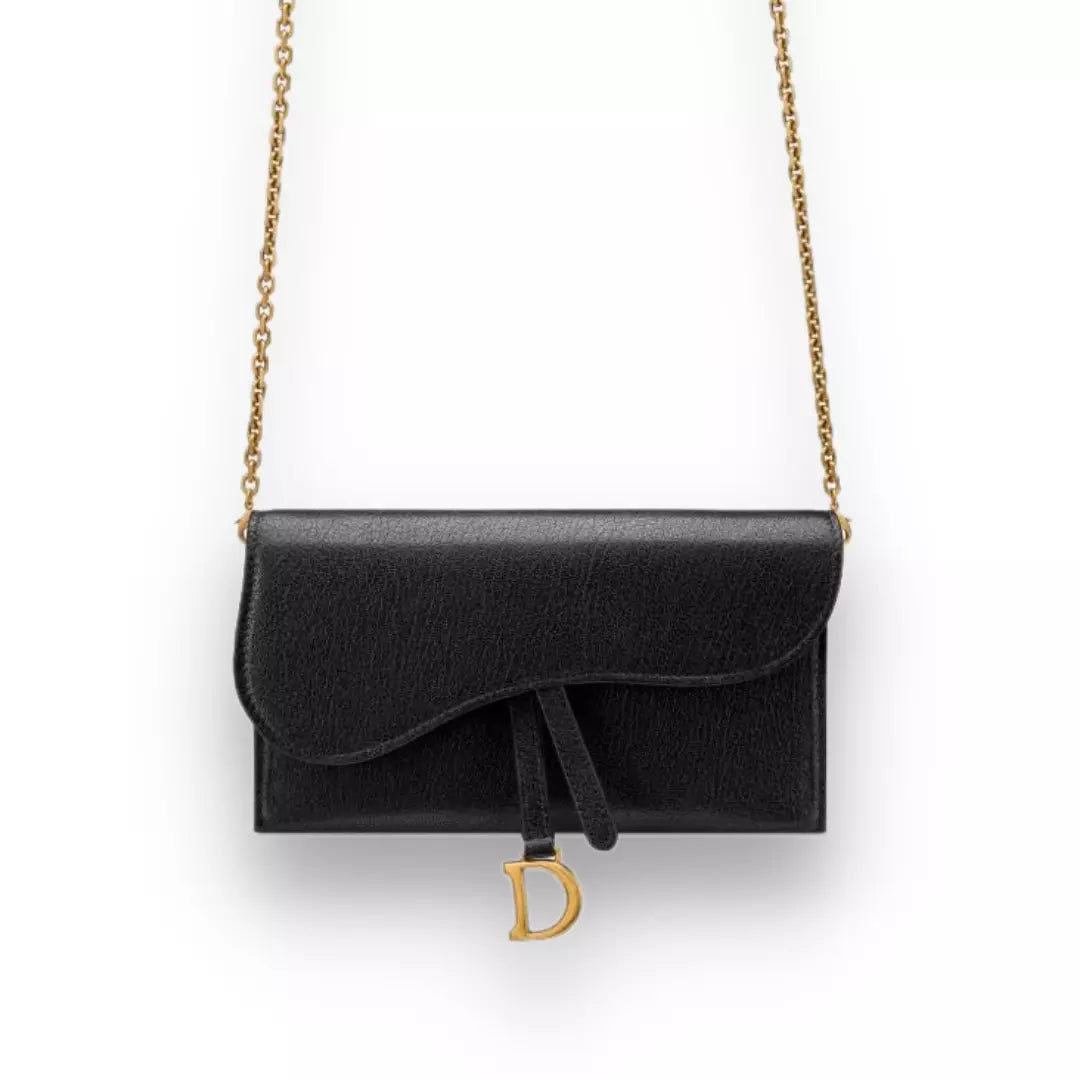 Cartera larga tipo sillín negra DIOR con cadena