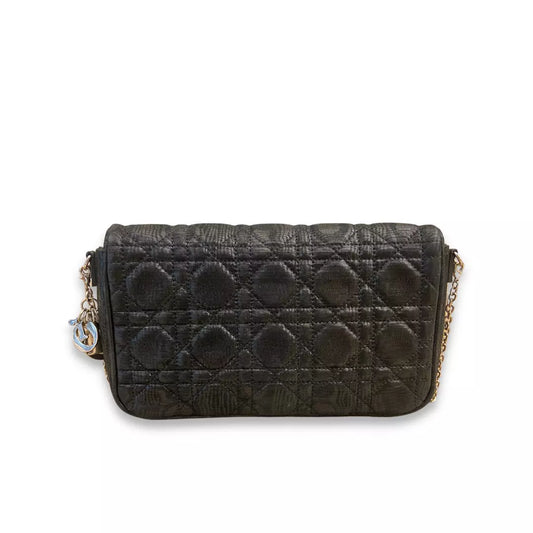 DIOR BLACK CANNAGE LEATHER LADY DIOR POUCH BAG