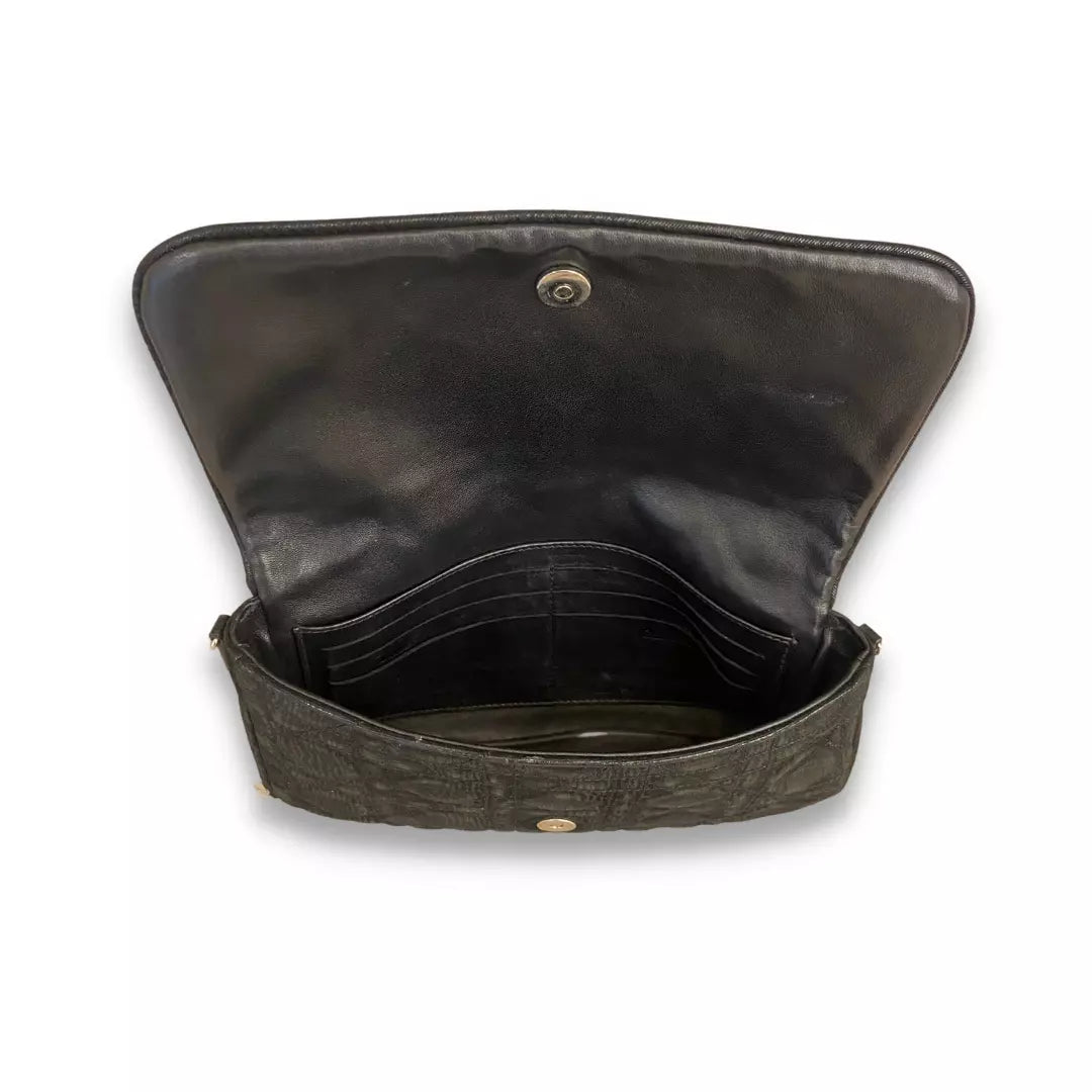 DIOR BLACK CANNAGE LEATHER LADY DIOR POUCH BAG