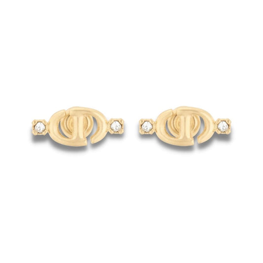 DIOR GOLD FINISH METAL CD NAVY SILVER CRYSTTALS EARRINGS