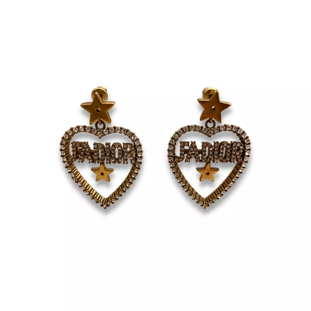 DIOR J'ADIOR CRYSTAL HEART DROP EARRINGS
