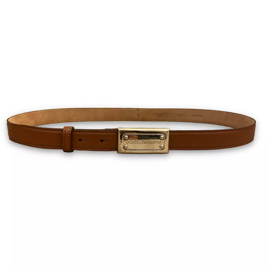 DOLCE & GABBANA BROWN LOGO PLAQUE BELT