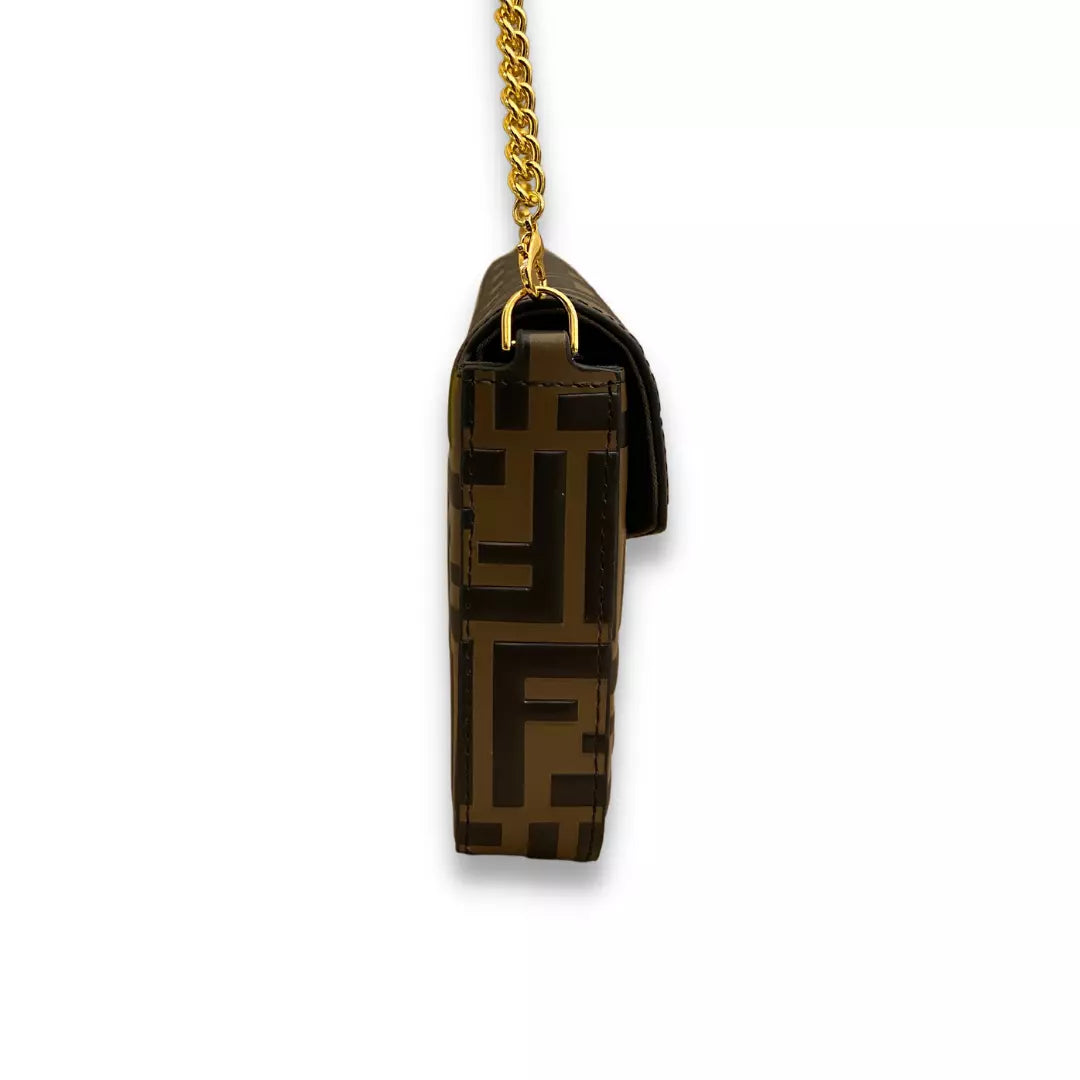Fendi BROWN LEATHER WALLET ON CHAIN BAG
