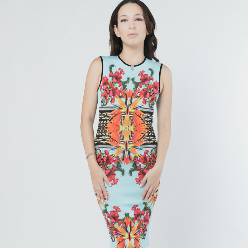 GIVENCHY BLUE TROPICAL PRINT DRESS
