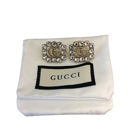 GUCCI ANTIQUE GOLD CRYSTAL DOUBLE G EARRINGS