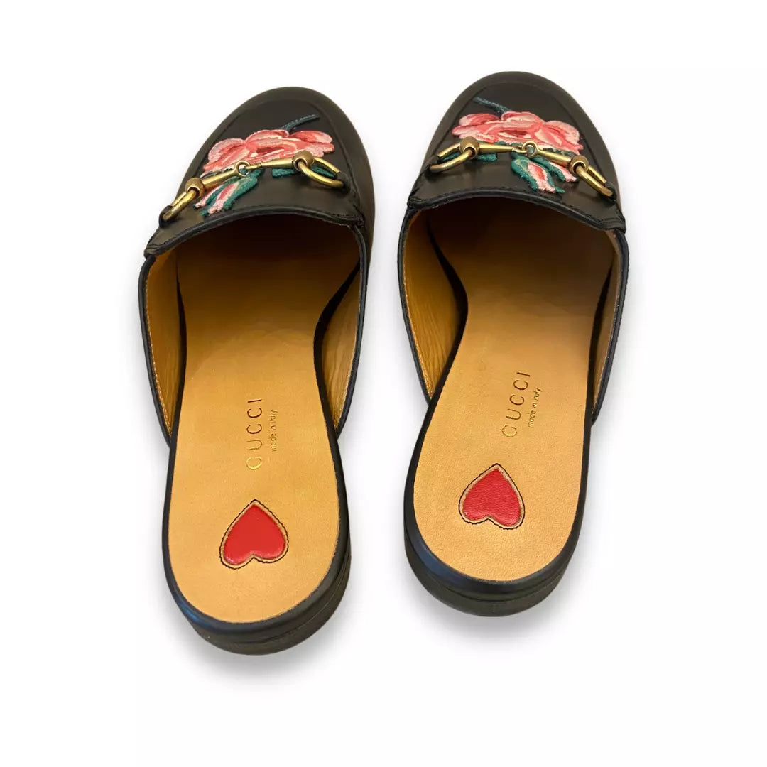 GUCCI BLACK LEATHER PRINCETOWN HORSEBIT SLIPPERS