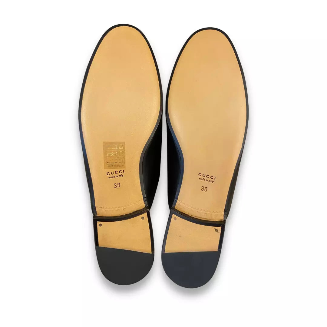 GUCCI BLACK LEATHER PRINCETOWN HORSEBIT SLIPPERS