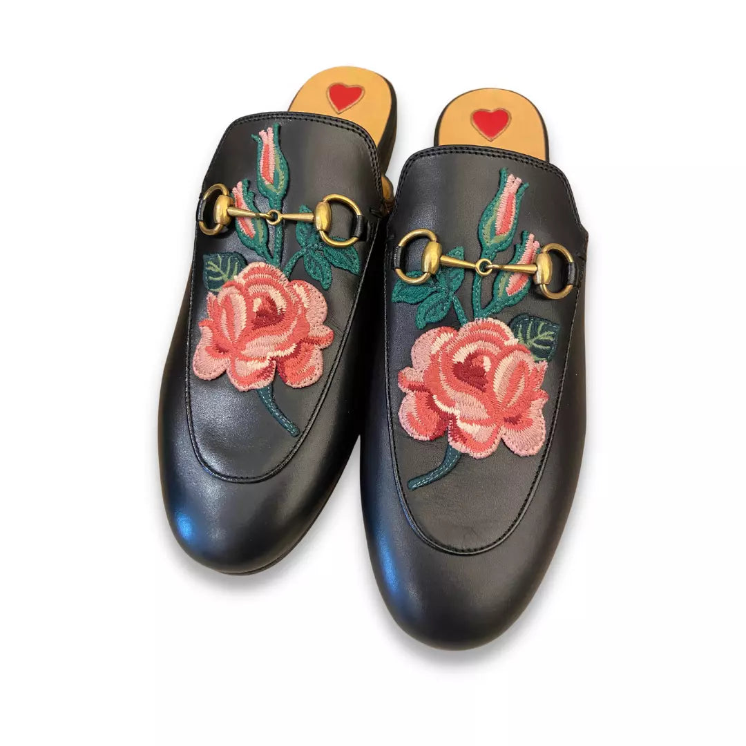 GUCCI BLACK LEATHER PRINCETOWN HORSEBIT SLIPPERS