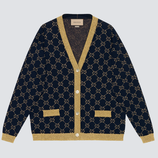 CÁRDIGAN GUCCI DE ALGODÓN LAMÉ GG AZUL ORO